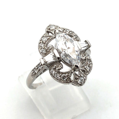 Designer MEDA 14K White Gold Cubic Zirconia Solitaire W/Accents Statement Ring