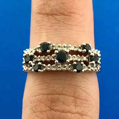 Designer Samuel Aaron THL 10K White Gold Sapphire Diamond Three Row Band Ring