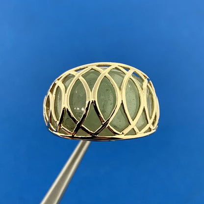 Designer 14K Yellow Gold Curved Jade Cabochon Modernist Dome Ring