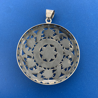 Designer Doug Paulus dP 925 Sterling Silver Floral Scroll Statement Disc Pendant