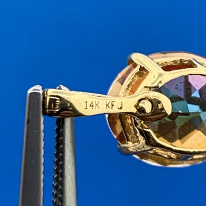 Designer 14K Yellow Gold Oval Mystic Topaz Solitaire Drop Pendant