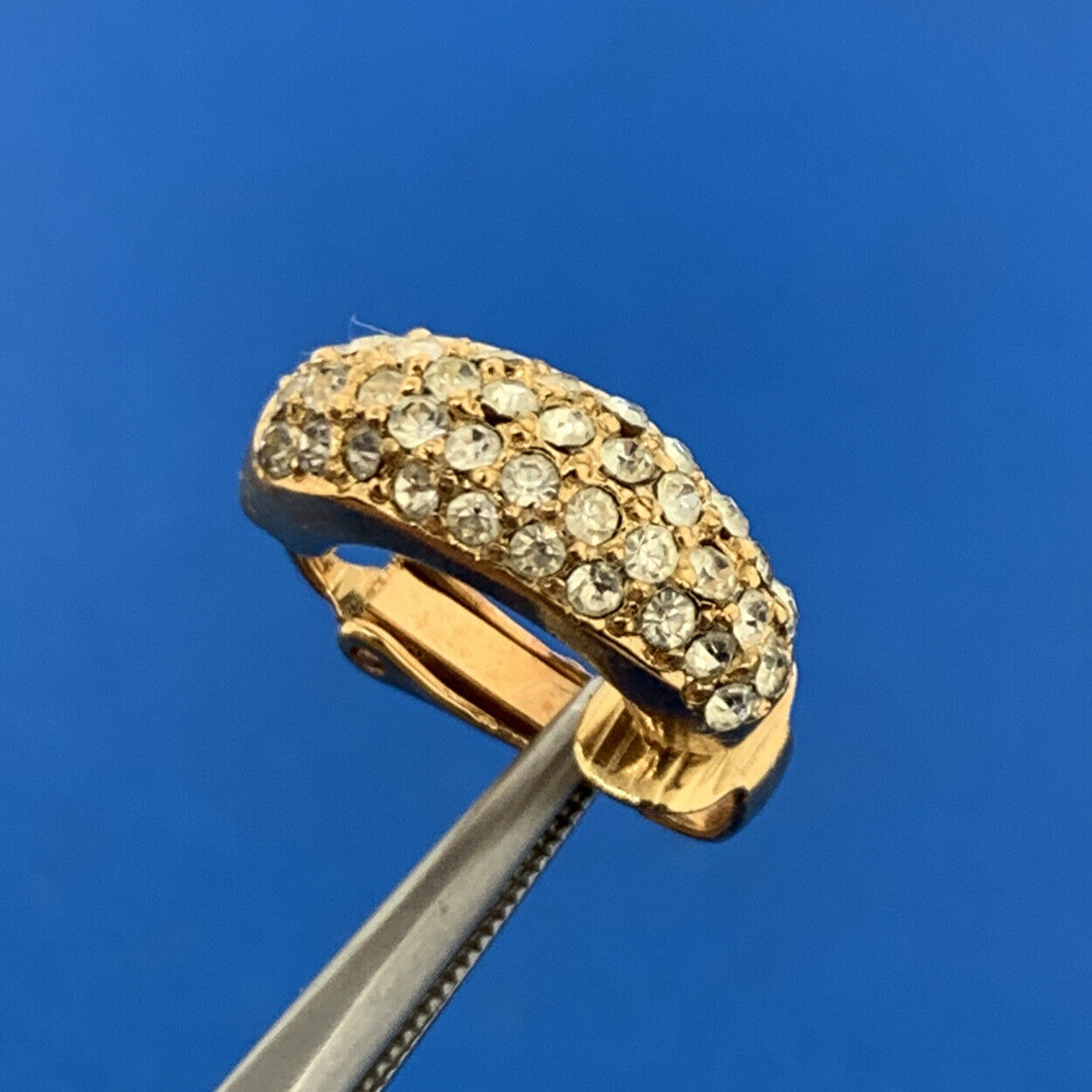 Vintage Christian Dior Germany Gold Tone Pave Rhinestone Crystal Clip Earrings