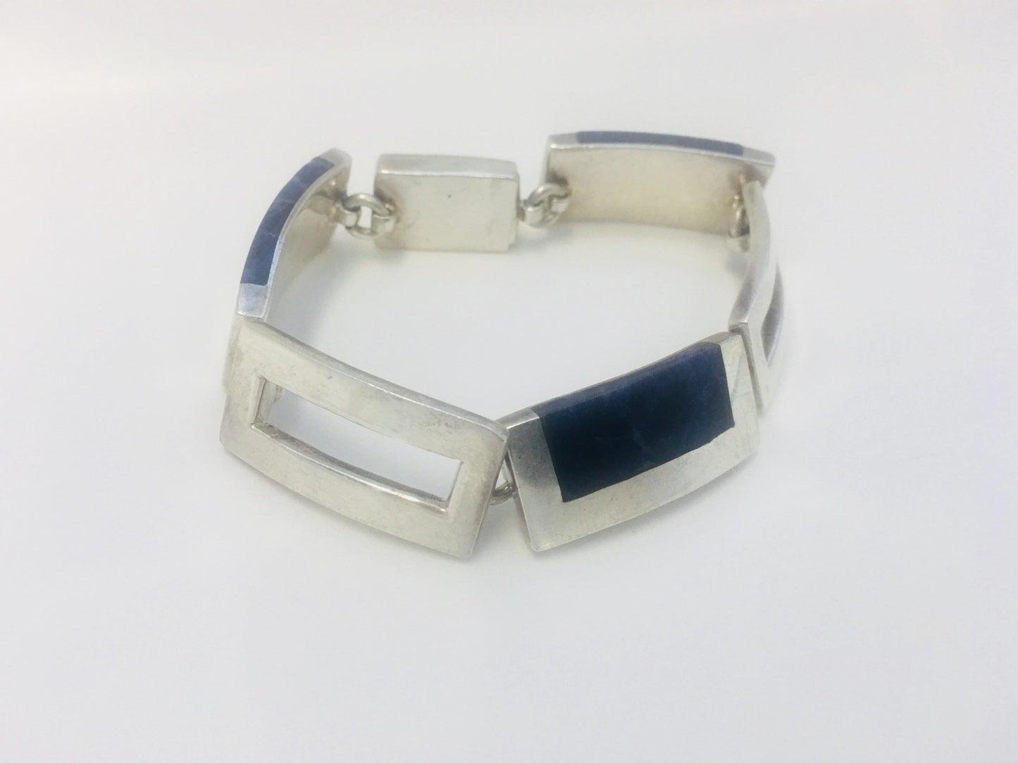 Vintage Taxco Mexico Sterling Silver 925 Lapis Lazuli Modernist Panel Bracelet