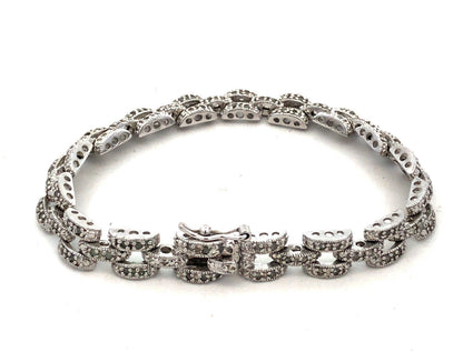 Designer 925 Sterling Silver Diamond Triple Row Bar Link Tennis Bracelet