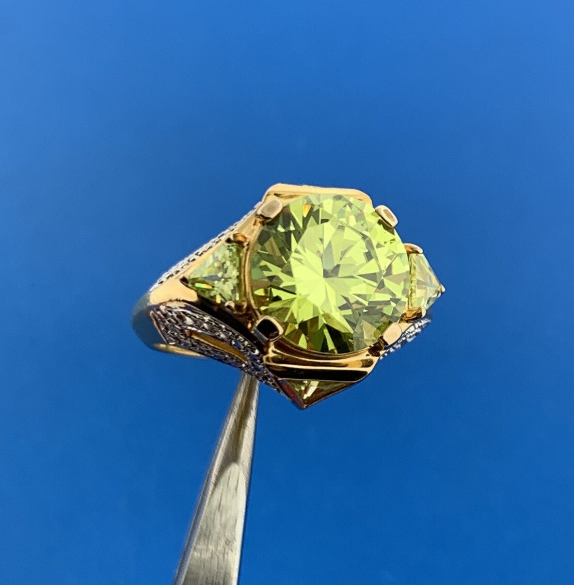 Designer 925 Sterling Silver Vermeil Chartreuse Cubic Zirconia Statement Ring