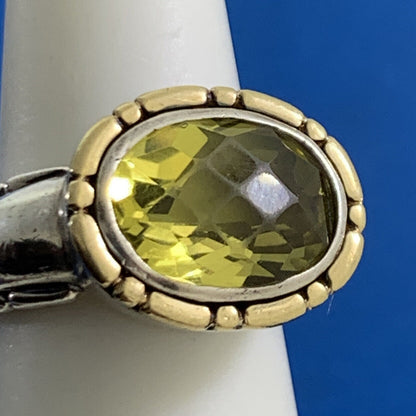 Designer Sterling Silver 18K Yellow Gold Oval Peridot Statement Cocktail Ring