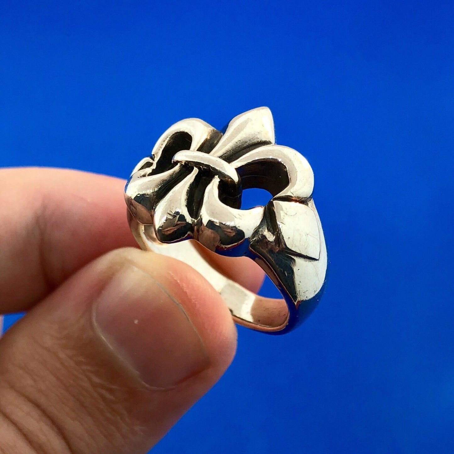 Designer 925 Sterling Silver Fleur De Lis Cut Out Symbol Statement Ring