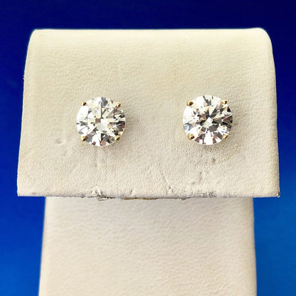 Stunning 14K Yellow Gold Round Cubic Zirconia CZ Statement Stud Earrings