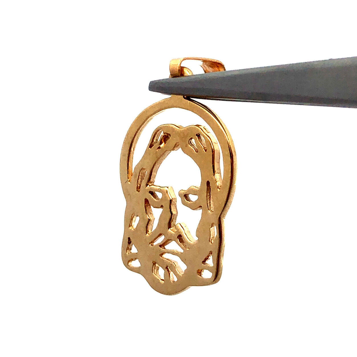 Designer 14K Yellow Gold Modernist Cutout Jesus Christ Face Catholic Pendant