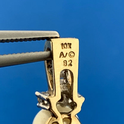 10K Yellow Gold Pearl Diamond June Bridal Anniversary Drop Pendant
