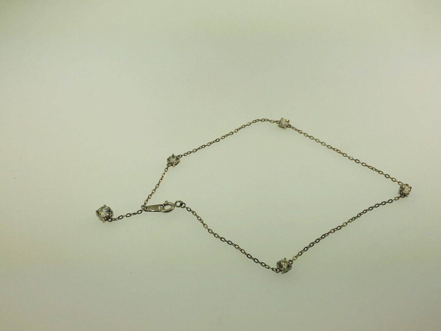 Designer SV Sterling Silver 925 Cubic Zirconia CZ Station Ankle Bracelet