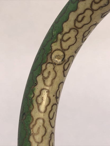 Vintage Cloisonne Green Enamel Floral Bangle Stackable Bracelet Set