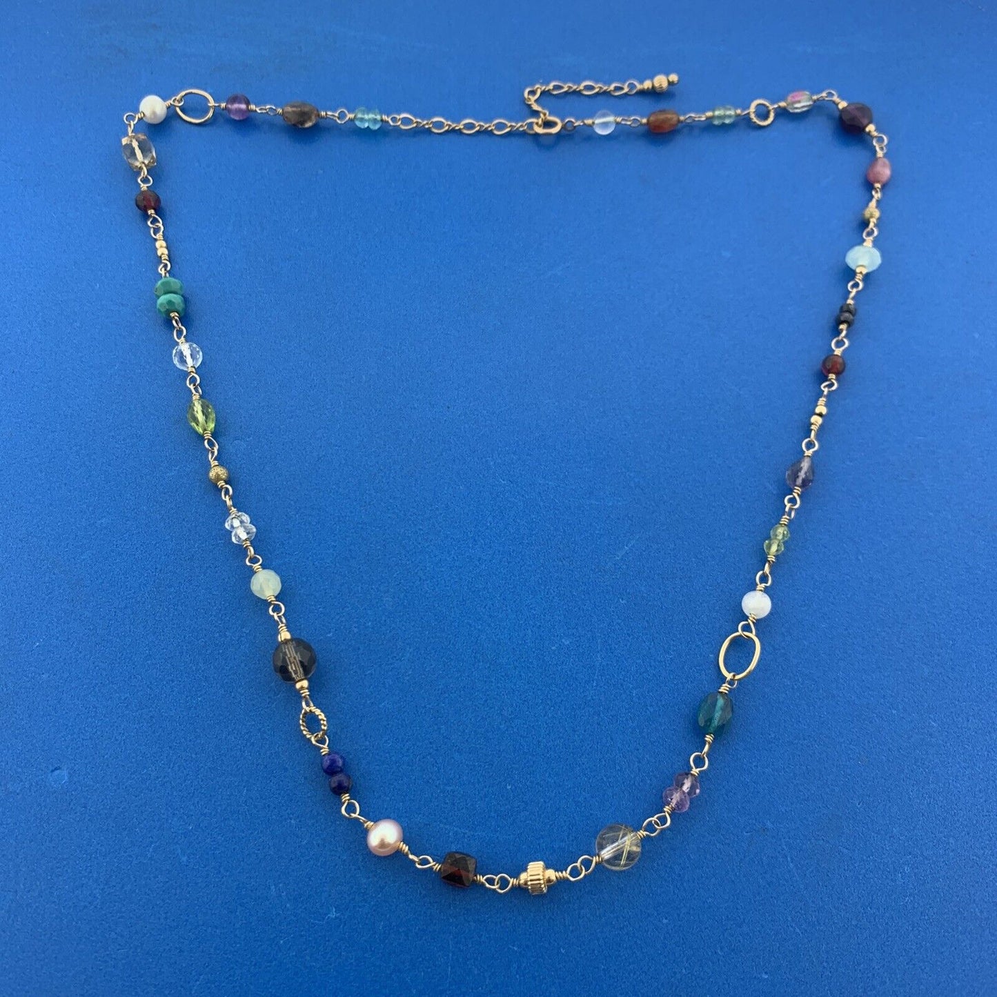 Artisan Hand Made Gold-Filled Multi Gemstone Beaded Link Necklace