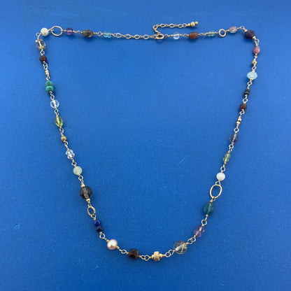 Artisan Hand Made Gold-Filled Multi Gemstone Beaded Link Necklace