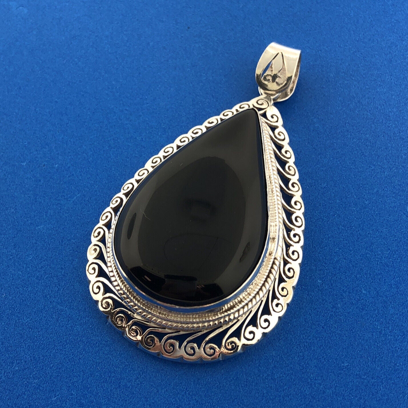 Balinese Sterling Silver Black Onyx Wisdom Protection Chakra Statement Pendant