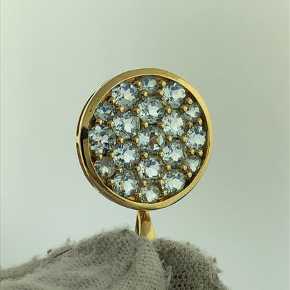 Designer HN Gold Plated Sterling Silver 925 Blue Topaz Circle Pendant Necklace