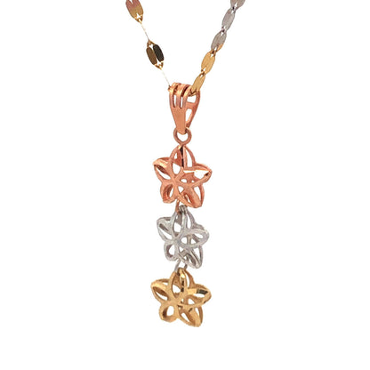 Retro Italy 14K White Yellow Rose Gold Three Star Diamond Cut Pendant Necklace