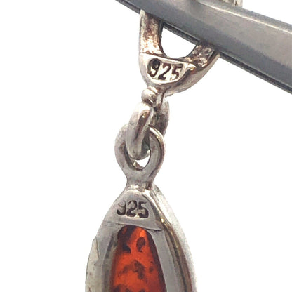 Designer 925 Sterling Silver Marquise Amber Cabochon Dangle Drop Stud Earrings