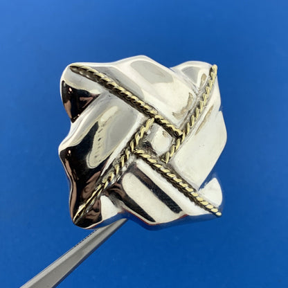 Taxco Mexico TA-70 Sterling Silver 925 Vermeil Braid Spinner Clip-On Earrings