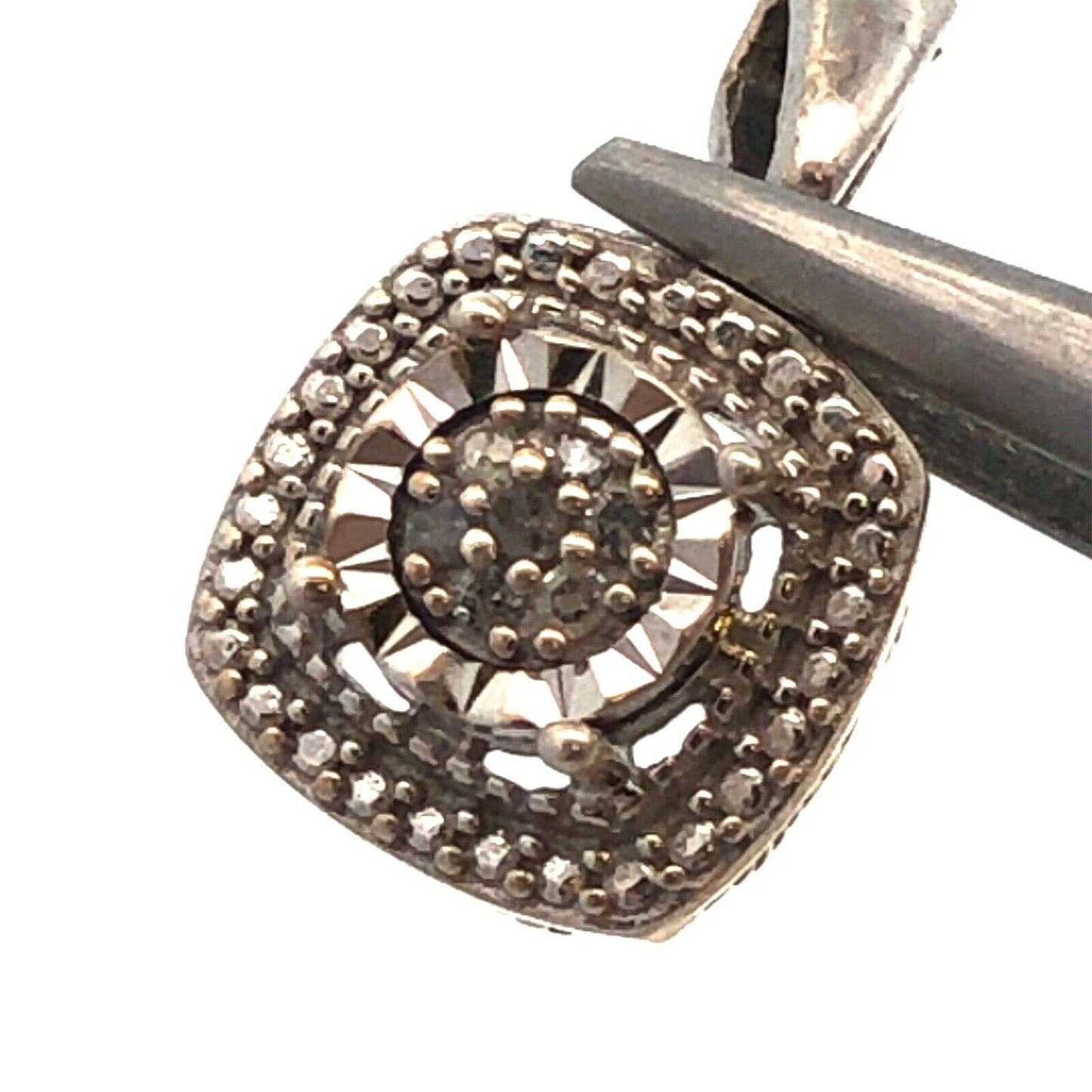 Designer 925 Sterling Silver Diamond Cluster Illusion Halo Setting Charm Pendant