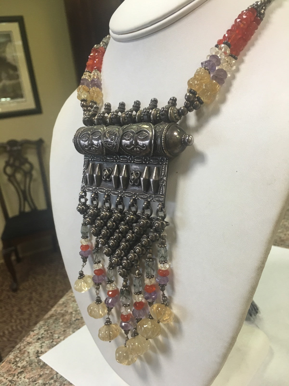 One-of-a-Kind Statement Necklace 800 Silver Bead Detail with Adjustable Rope