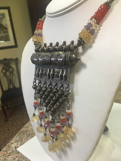 One-of-a-Kind Statement Necklace 800 Silver Bead Detail with Adjustable Rope