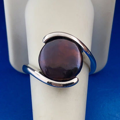 Designer 925 Sterling Silver Burgundy Abalone Cabochon Modernist Bypass Ring