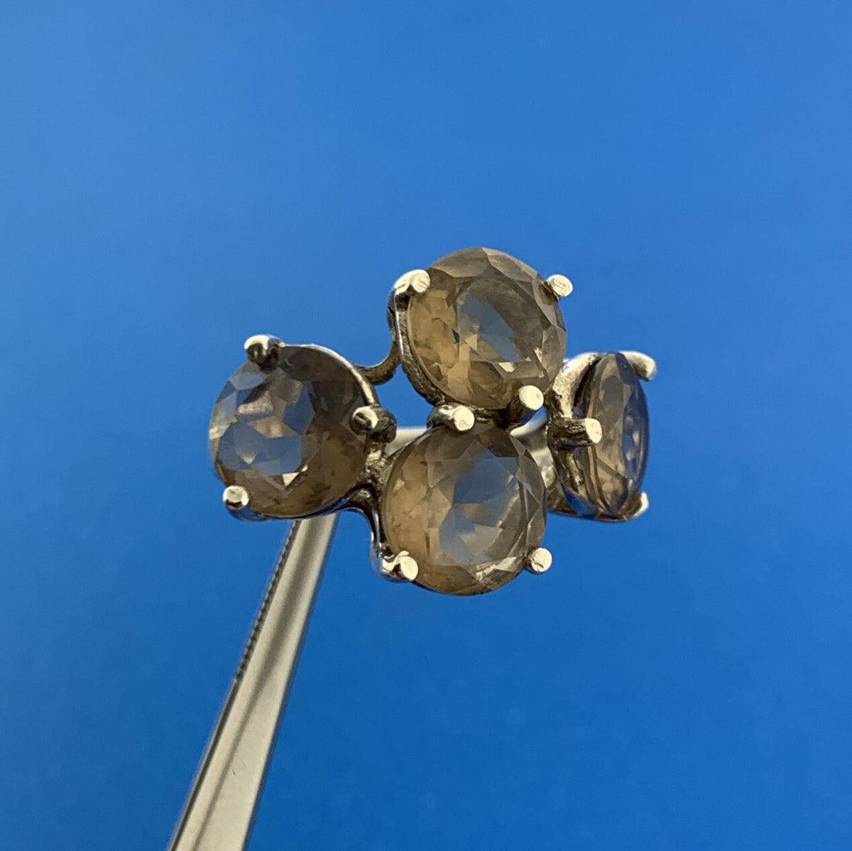 Designer NF 925 Sterling Silver Smoky Quartz Statement Cocktail Ring