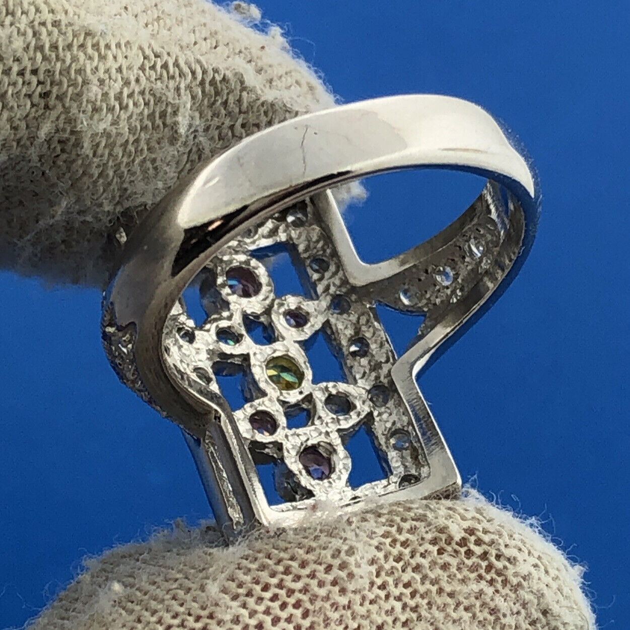 Designer JC Sterling Silver 925 Diamond Pink Yellow Statement Cocktail Ring