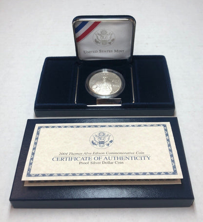 1994 P Thomas Alva Edison Commemorative Proof Silver $ Dollar OMP/COA