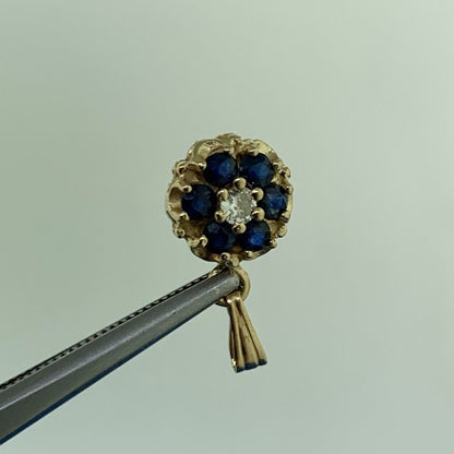 14K Yellow Gold Blue Sapphire Diamond Accented Floral Petite Charm Pendant