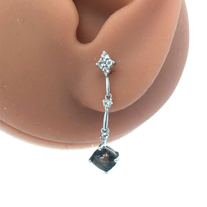 Gorgeous 14k White Gold Cushion Smoky Quartz White Accent Dangle Stud Earrings