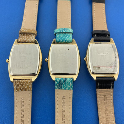Gossip Ladies Quartz Tank Lot of 3 Leather Band Tank Watches