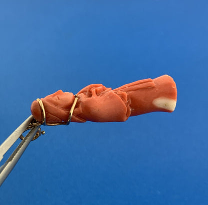 Gorgeous 14k Yellow Gold Carved Coral Chinese Eastern Wise Man Dangle Pendant