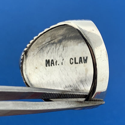 Designer Many Claw Sterling Silver 925 Turquoise Coral Agate Dome Ring Size 11