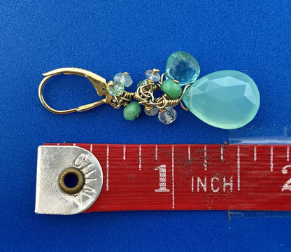 India Sterling Silver Vermeil Green Blue Opalescent Beads Drop Dangle Earrings
