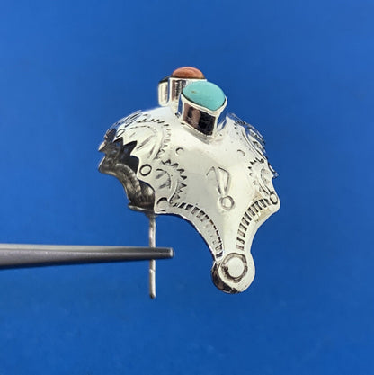 Designer 925 Sterling Silver Turquoise Coral Onyx Cocho Style Half Hoop Earrings