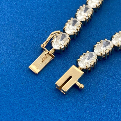 Designer 14K Yellow Gold Oval Cubic Zirconia CZ Statement Tennis Bracelet 10tcw