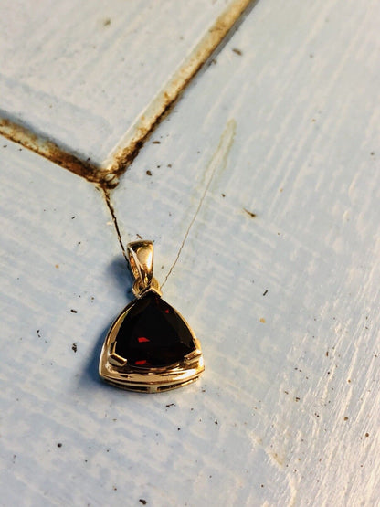 10K Yellow Gold Trillion Cut Garnet January Birthday Anniversary Pendant