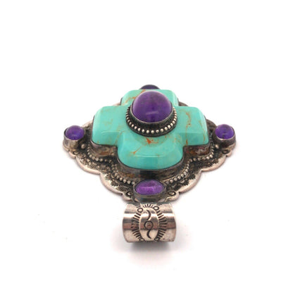 David Troutman Navajo Sterling Silver Turquoise Amethyst Cross Statement Pendant