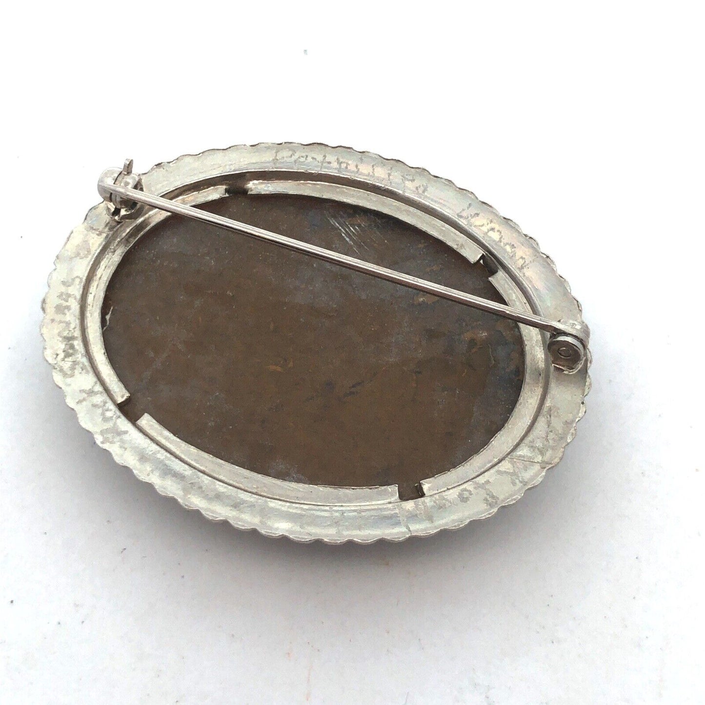 Vintage Southwest Silver Tone Petrified Wood Cabochon Brooch Earrings 3 Pc Set