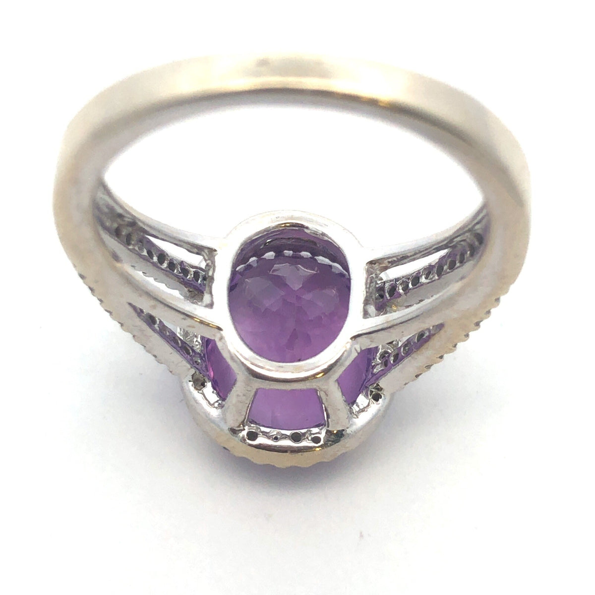 Designer 14K White Gold Oval Amethyst Diamond Halo Wedding Engagement Ring