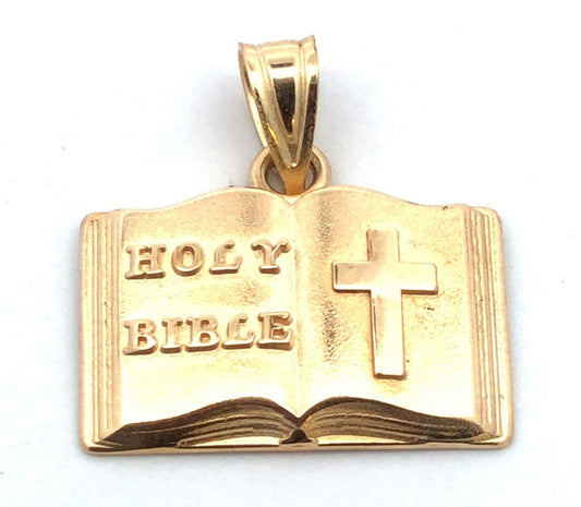 Designer Michael Anthony 14K Yellow Gold Cross Holy Bible Open Book Pendant