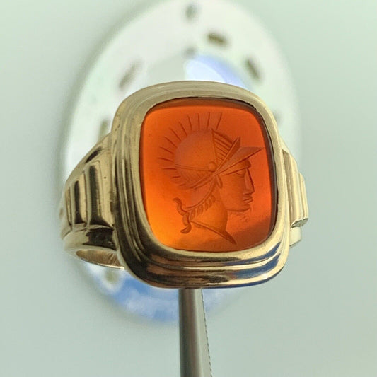 Estate 10K Yellow Gold Carved Centurion Soldier Unisex Statement Ring