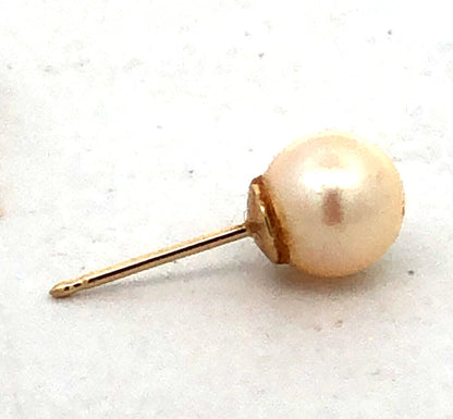 Designer 14K Yellow Gold White Pearl Solitaire June Anniversary Stud Earrings