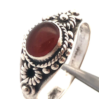 925 Sterling Silver Vintage Oval Orange Carnelian Textured Ring