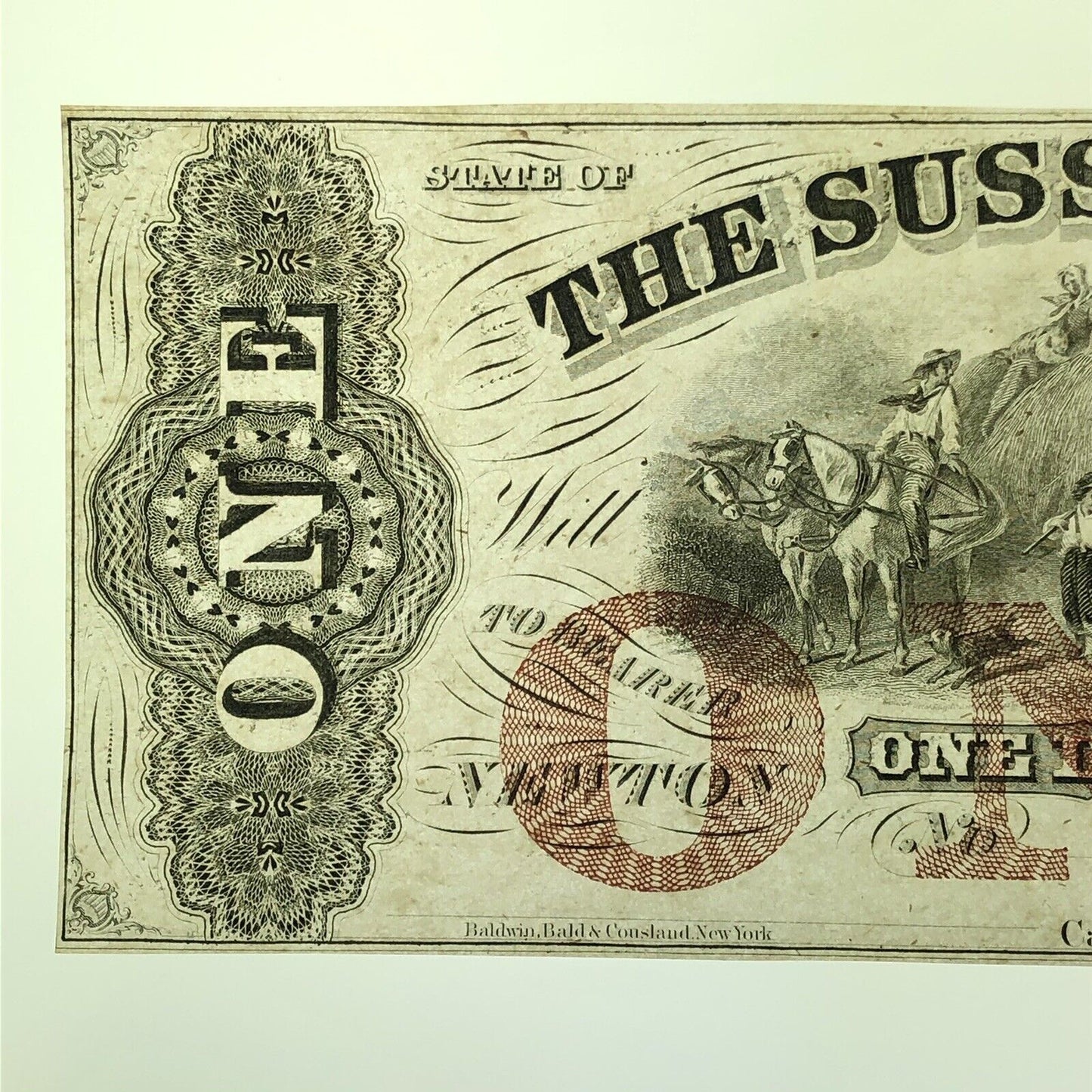 1850 $1 The Sussex Bank Newton New Jersey Obsolete Remainder Currency Note