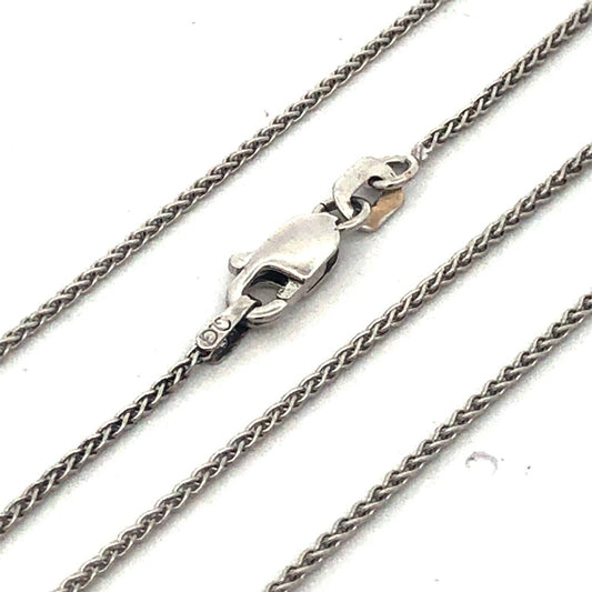 14K Solid White Gold Round Wheat Chain Necklace 18"