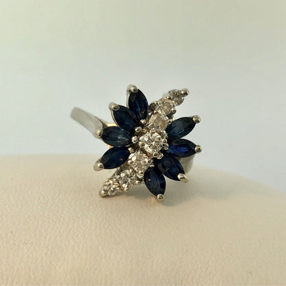 Vintage 14K White Gold Diamond Sapphire Waterfall September Anniversary Ring