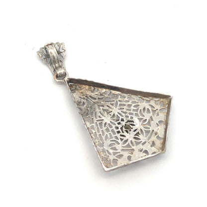 Vintage 14K White Gold Round Diamond Filigree Triangle Statement Pendant